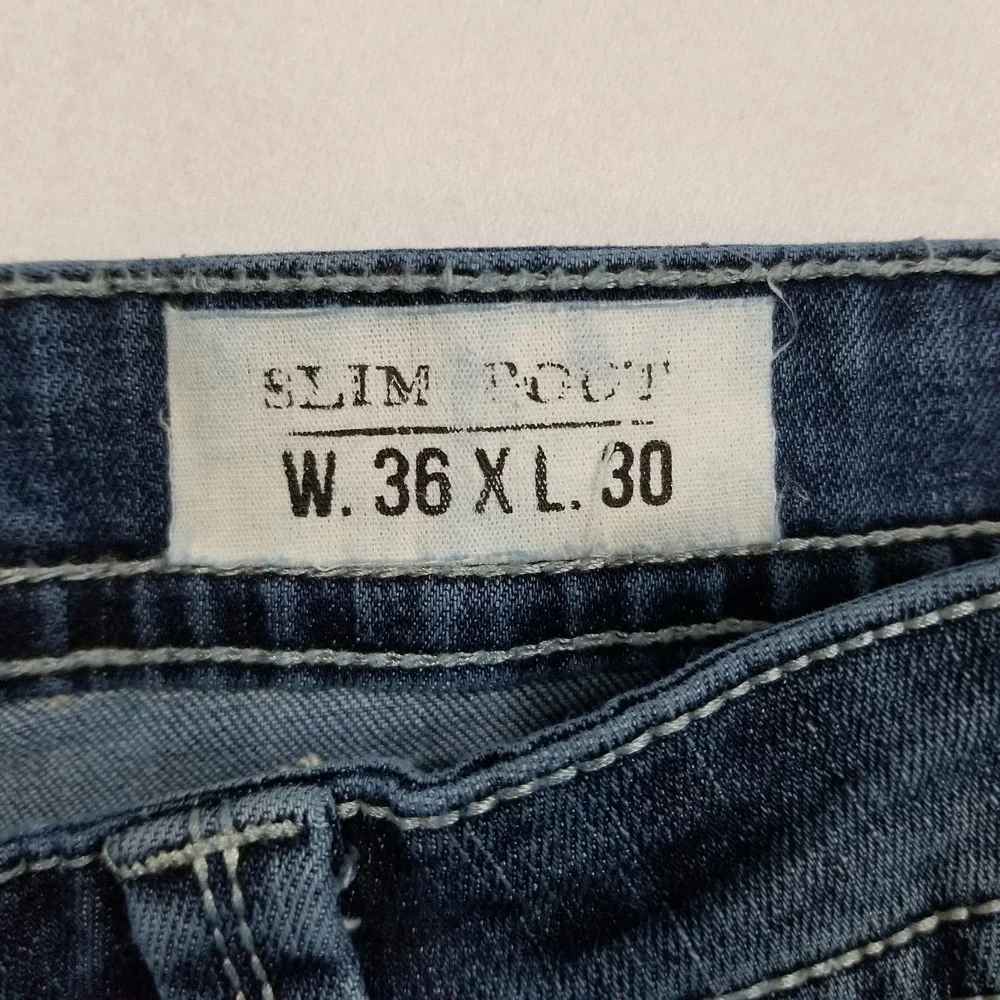 TK Axel Mens 36x30 Jeans Slim Boot Cut Stretch AXMB0074 Mediterranean Blue